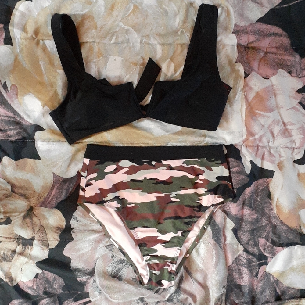 Pink and  Green Camouflage high waist bikini